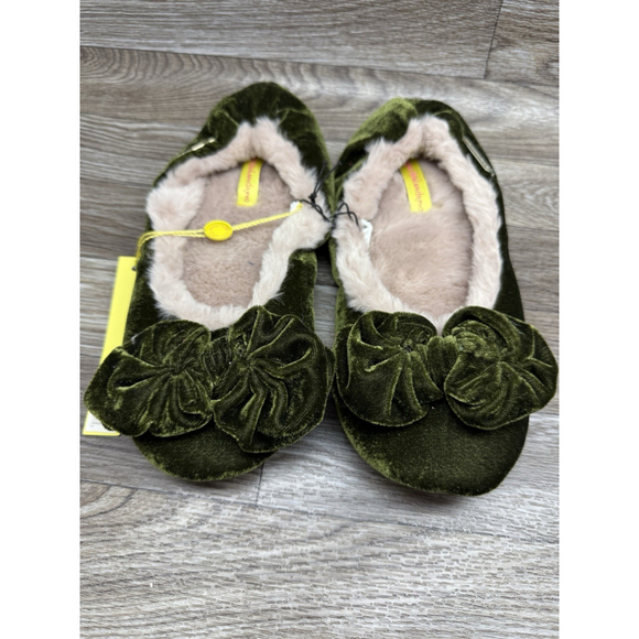 New Catherine Malandrino Faux Fur-Lined Velvet Ballerina Slippers Womens L 9-10 - Picture 1 of 7